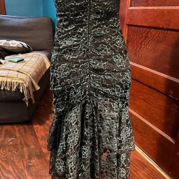 Black and Teal, Vintage, 1988, Victorian-inspired Beaded/Lace Gown, Size 6 - Picture 8 of 10